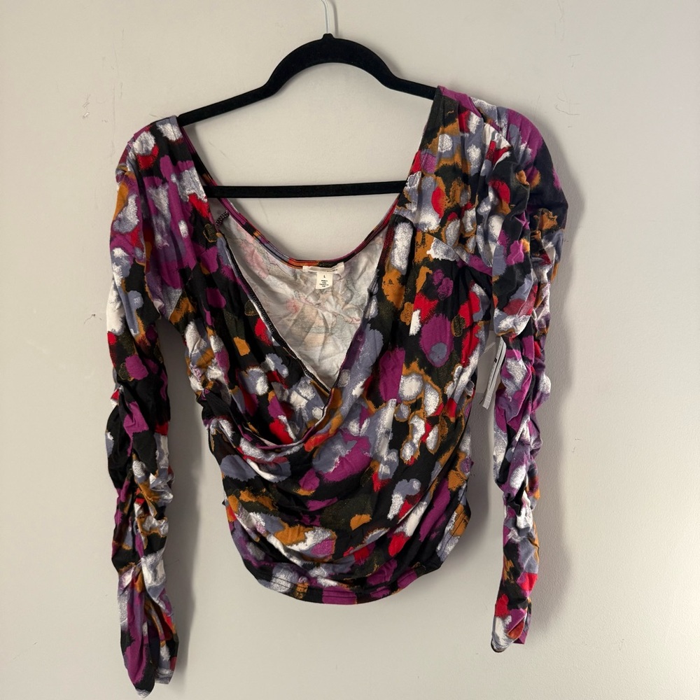 Open Edit Long Sleeve Multi-color Crop Top